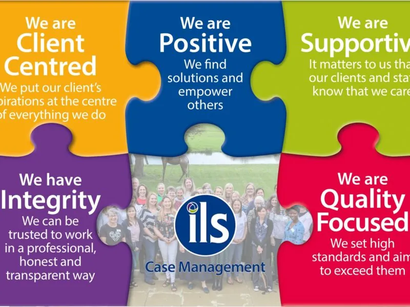 Company Culture is represented in this image through the ILS company values over an image of the team.